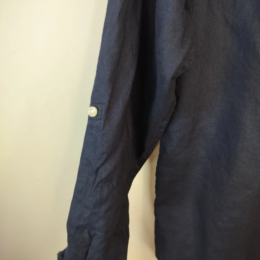 The Children's Place Linen Button Down Shirt Kids Boys XL 14 Tab Sleeve Navy